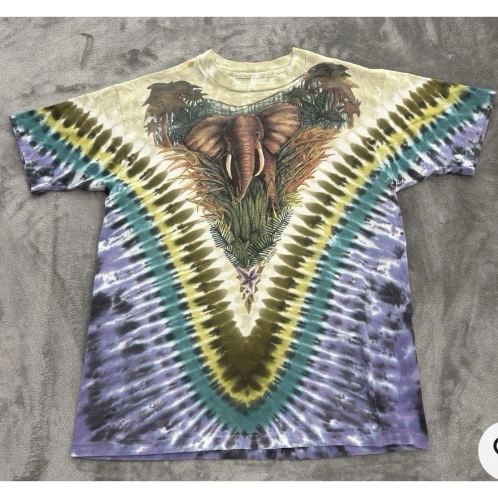 Vintage Liquid Blue Shirt XL Tie Dye Elephant Jungle Wildlife Nature Animal 90's